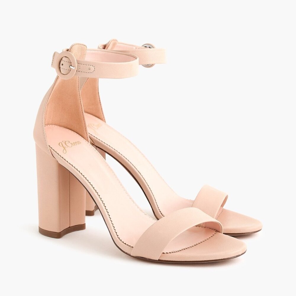 J. Crew NWT Stella Beige Stone Block Heel Sandals with Ankle Strap | Size 7